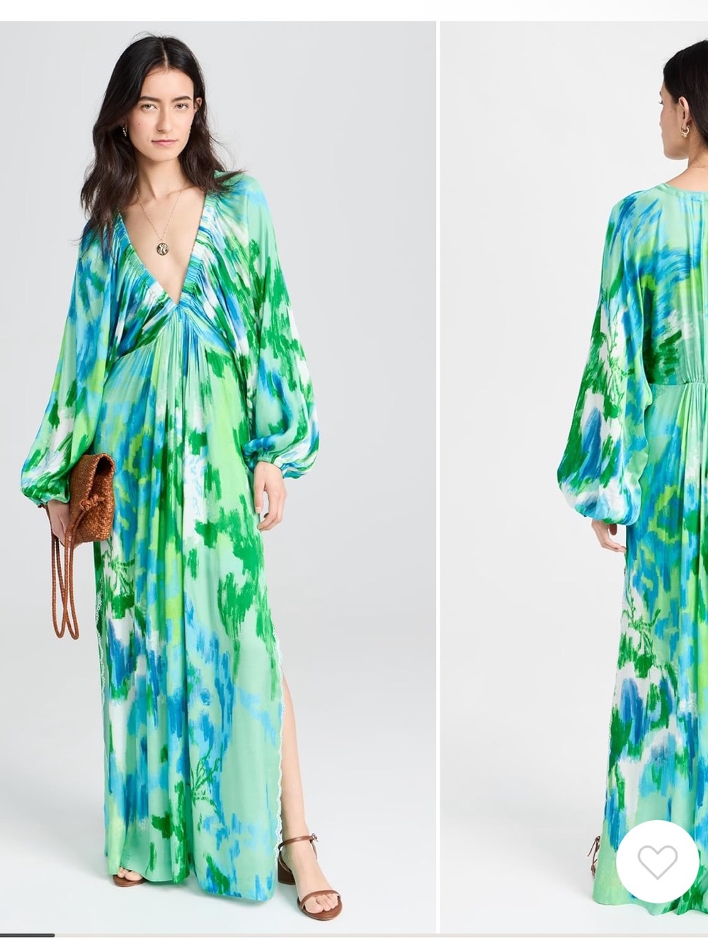HEMANT & NANDITA Blue Green Abstract Print Maxi Dress with Beaded Neckline - Picture 6 of 9